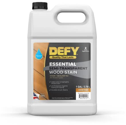 DEFY Essential Semi-Transparent Outdoor Wood Stain and Sealer in One, 1 Gallon, Cedar Tone - Wood Sealer Outdoor Waterproof Deck Stain