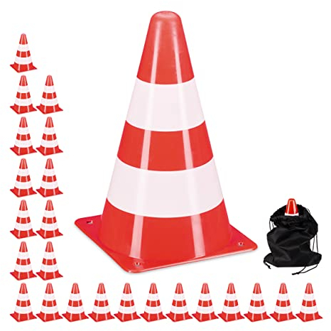 Relaxdays Cônes de travaux, lot 24, Football, Dressage Chien, plots Chantier 23 cm, Circulation, réfléchissants, Orange