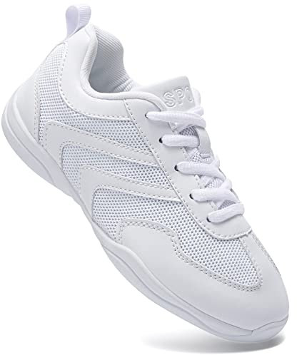 LANDHIKER Cheer-skor för kvinnor, flickor och ungdomar - Vit Cheerleading, dans, sport, tennis, träning, atletiska lågskor, andningsbara barnsneakers, Flickor Size01, 12 Little Kid