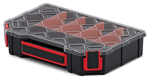 Kistenberg Tager 30 Werkzeug-Organizer Werkzeugkasten mit 4 Herausnehmbaren Fächern Transparenter Deckel 30x21x8cm