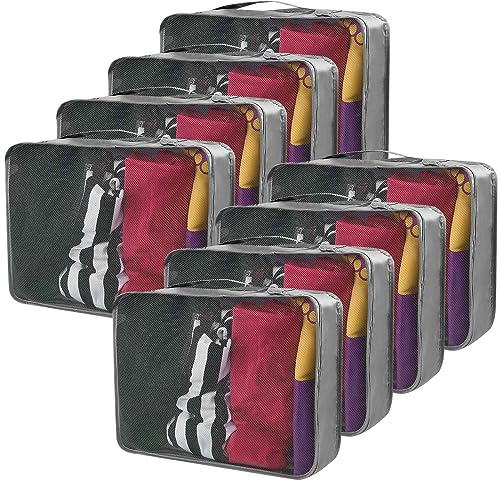 Silkfly 8 Pcs XL Packing Cube for Travel Luggage Organizer Suitcase High Capacity Large Packing Bag Bulk Reusable Mesh Travel Cube for Hiking Camping Accessory, 17.7 x 13 x 4.7 Inch (Gray)
