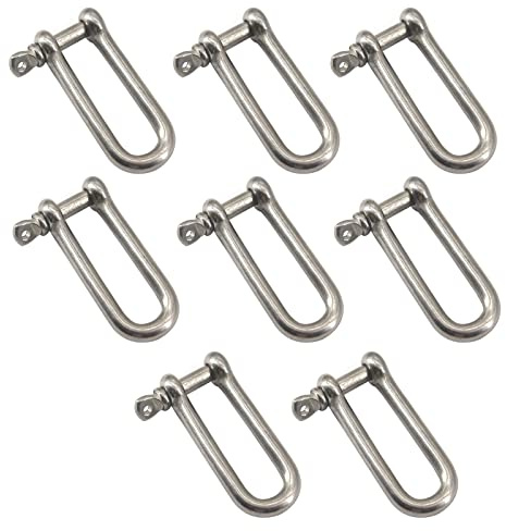 M5 - Grillo lungo ad anello a D in acciaio inossidabile 304, con perno a vite per la movimentazione di materiali, accessori per sartiame, catene e corde di collegamento (confezione da 8)