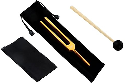 DRELD 528Hz Stimmgabeln für Heilung, DNA Reparatur Healing Tuner Klangheilung Musikinstrument mit Reinigungstuch und Silikonhammer, Golden