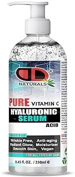 Hyaluronic Acid - Anti Aging Facial Brightening Serum for Skin Care - Timeless Pure Vitamin C Serum for Face Dark Spots, suitable for all skin types for hydrated, Softer Skin (250ml Pump)