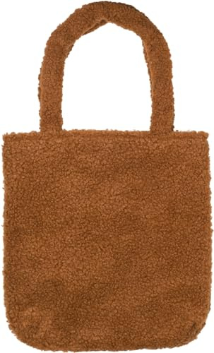 styleBREAKER Damen Tasche aus Teddyfell mit breiten Henkeln | kuschelige Beuteltasche mit Magnetverschluss | weich gefüttert & ideal als Shopper, Farbe:Cognac