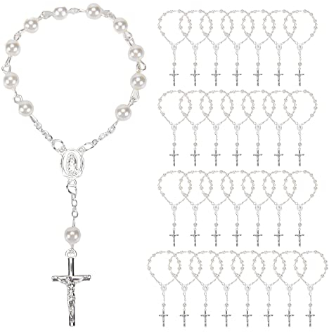 ivamulie 30 StüCke Taufe Rosenkranz Perlen Finger Taufe RosenkräNze Kunstperlen für Taufe GefäLligkeiten Taufe GefäLligkeiten Kommunion GefäLligkeiten