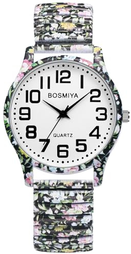 Oidea Stretch Band Analog Quartz Watches for Women Easy Reader Watch | Bohemia Flower Design, Easy Reader Large Arabic Numbers Dial, Elastic Strap, Casual Daily Quartz Bracelet Watch Gift