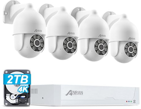 ANRAN 4K Kit Cámara Seguridad PoE, 4x8MP IP Cámara de Vigilancia Exterior/Interior, 8CH NVR con 2TB HDD, 360° Cámara con Movimiento Detector, 24/7 Grabación Continua, IP67 Impermeable, Audio de 2 Vías