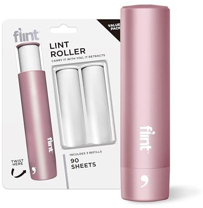 Flint Rose Gold Retractable Mini Lint Roller with 90 Extra Sticky Sheets, Small and Portable Lint Roller, Ideal Pet Hair Remover, Travel Lint Rollers for pet Hair Extra Sticky
