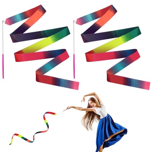 2 Piezas Cintas de Baile, 4M Cintas de Danza Cinta de Gimnasia Cinta Gimnasia Rítmica Niña Cintas de Ballet para Gimnasia de Baile Artístico Ballet Espectáculos de Carnaval de Circo Bastón