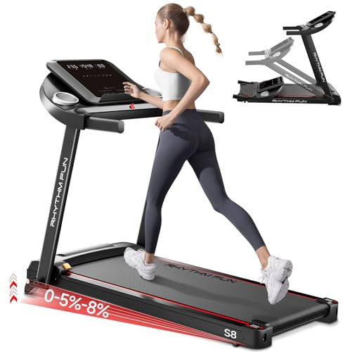 RHYTHM FUN 8.0 MPH Treadmills for Home, Running Walking Pad Treadmill with Incline up to 8%, Foldable Treadmill with Handle Bar, Low Noise Walking Pad for 300 lbs