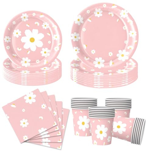 HFBOBP Set di 80 pezzi di stoviglie per feste, margherite, piatti e tazze, tovaglioli, uomini, donne, feste, matrimoni, feste di compleanno, decorazioni per 20 ospiti