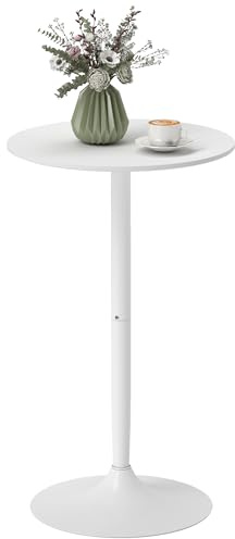 HOMCOM Table de Bar Ronde Table de Bistro Mange-Debout Table de Cuisine Style Contemporain avec Plateau Peint et Cadre en Acier dim 60L x 60l x 102H cm Blanc