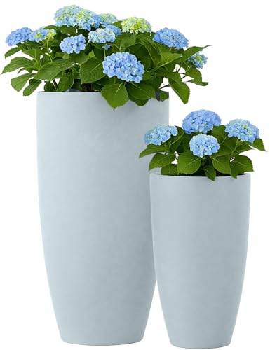 CLP Pflanzkübel groß, 2er Set für außen und innen, Outdoor XXL Blumenkübel rund, wetterbeständig frostsicher in Steinoptik, Winterfest, Farbe:grau