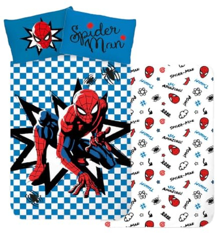 BrandMac Spiderman Set di Biancheria da Letto per Lettino | Copripiumino 100x135 cm + Federa 40x60 cm, 100% Cotone | Set di Biancheria da Letto per Lettino Spiderman Marvel Supereroe Reversibile per