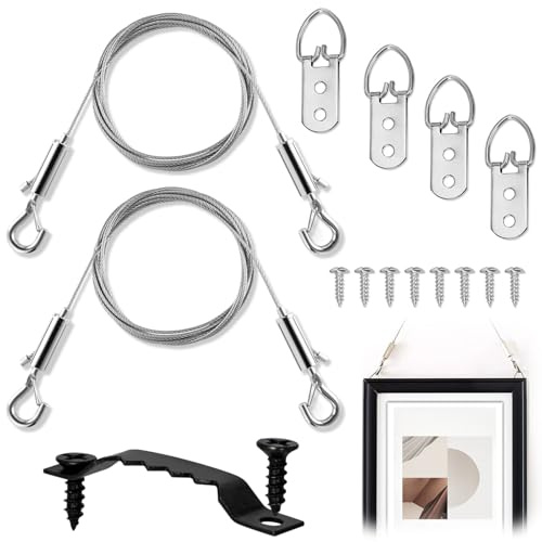 2 Pezzi Filo con Ganci 2m X2mm Fune Metallica in Filo D’Acciaio Filo Acciaio Inox Filo per Appendere Foto Filo in Acciaio Inox Cavo Intrecciato-Fili per Appendere Quadri Aufhängbare Fotorahmen,Spiegel