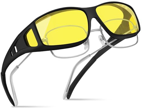 konqkin Anti Glare Night Driving Glasses-Mens-Women-Yellow Driving Glasses-Night Vision Glasses-Wrap Around Glasses-UV400 For Driving,A01