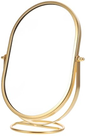 ELAYARD Oval Bordsspegel för Smink med Roterbar Funktion Stabilt Stativ och Retro Design Dekorativ Spegel för Sovrum och Badrum i Guld Platsbesparande och Lätt att Rengöra
