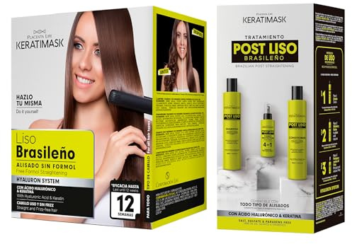 PLACENTA LIFE KERATIMASK Be Natural Pack Alisado Brasileño con Keratina + Postalisado Lisso Keratina – Kit Profesional para Cabello Liso Duradero, Anti-Frizz, Hidratación y Brillo