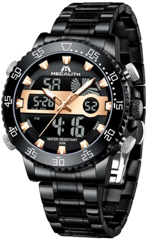 Megalith Montre Homme Grand Digitale: Multifonction Analogique Quartz | Etanche Chronomètre Montre avec Bracelet en Acier Inoxydable - Design Intemporel Cadeau pour Anniversaire et Saint Valentin