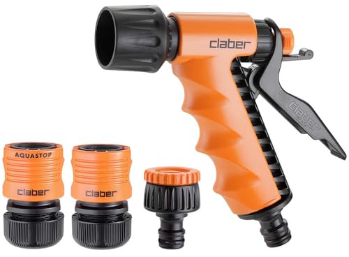 Claber Starter Kit Ø 1/2, Set Pistola Due getti e raccordi Automatici irrigazione Giardino per Tubo da 1/2 (12,5 mm)