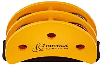 Ortega Guitars Percussion Foot Tambourine - Fußtamburin mit Edelstahl Schellen - Siam Eiche, Orange (OGFT)