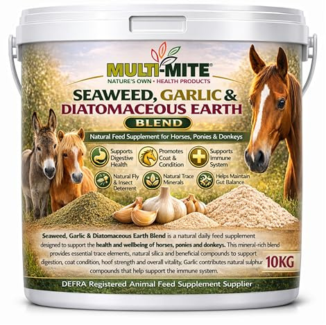Multi-Mite 10KG Diatomaceous Earth, Seaweed & Garlic Horse Feed Supplement Natural Mineral & Coat Conditioner Supports Digestive Balance & Healthy Intestinal Environment For Horses, Ponies & Donkeys