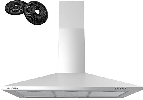 CIARRA ASS9201 Hotte Aspirante 90 cm Classe A++ - 370m³/h - Filtres à Charbon INCLUS - Recyclage ou Evacuation - Cheminée Extensible - Inox