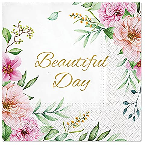 3Ply Special Flowers Beautiful Day Wedding Celebration Paper Napkins Serviettes 33cm x 33cm (Pack of 20)