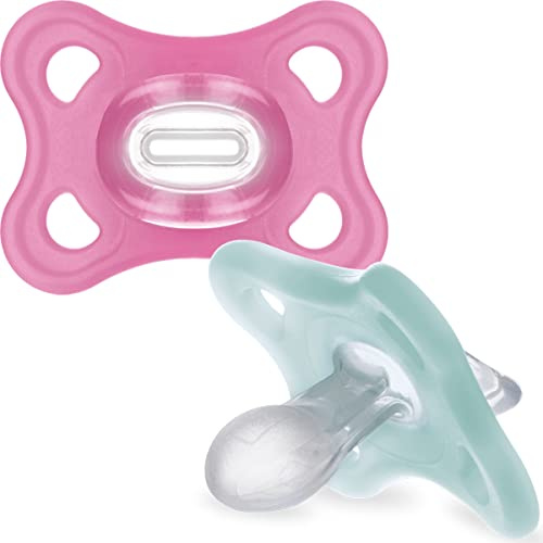 MAM Comfort Dummies, 3-12M, 2 Pack, Orthodontic Design, Pink | SkinSoft Silicone Teat, Comes in Dummy Steriliser Box, Baby Accessories for Newborn (Designs Vary)