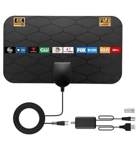 XIANGLYO antenn TV digital HD inomhus, bärbar TV-antenn för lokala kanaler, 360°mottagning, stöder 4K 1080p smart TV med förstärkare signalförstärkare för gratis kanaler