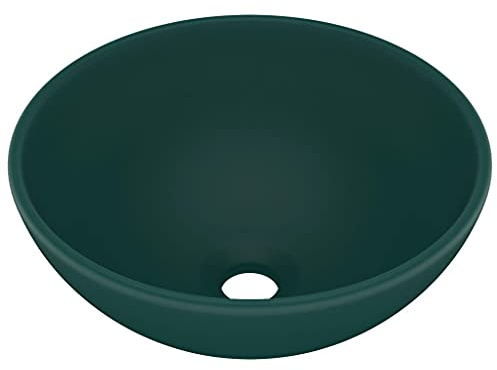 vidaXL Lavandino Lusso Lavello per Bagno Lavabo per Toilette Sanitari Prodotti per Bagno Vaschetta Rotondo Verde Scuro Opaco 32,5x14 cm Ceramica