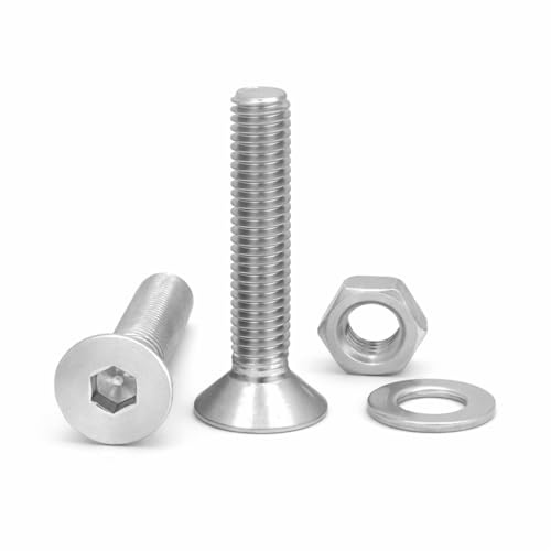 NOLDAR | Tornillos allen con cabeza plana avellanada. Acero inoxidable (AISI 304). Incluye 20 tornillos con 20 tuercas y 20 arandelas (60 piezas). Tornillos con rosca completa. (Medida M5 x 25 mm)