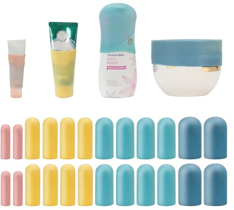 24-Pack Silikonflaskskydd i Flera Storlekar - Nödvändiga Resetillbehör för Kryssningsfartyg - Elastiska Ärmar för Läckagesäker Reseflaska - För Kvinnor Och Män