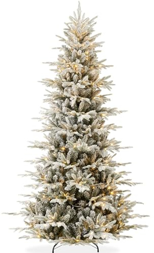 Best Choice Products Lighted Aspen Christmas Tree, 7.5ft Flocked Artifical Noble Fir, Pre-Lit White & Multicolored LED Lights Premium Holiday Décor - Green