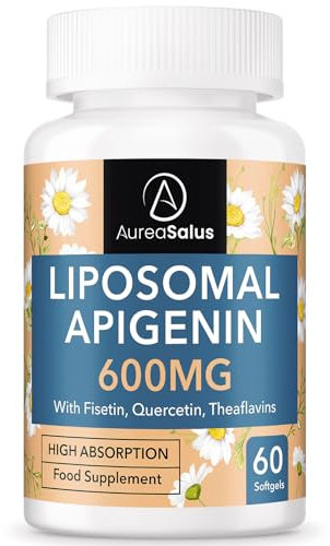 Apigenin 600mg, Optimal Dose Liposomal Apigenin Softgels for Sleep, Relaxation & Mood, Powerful Flavonoid, with Fisetin, Quercetin and Theaflavins (60 Count (Pack of 1))