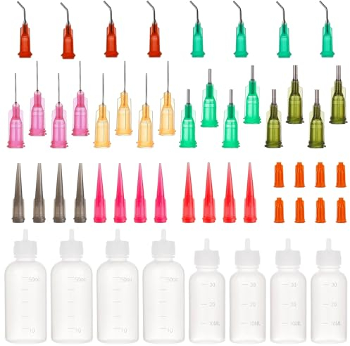CYIOU 8 Stück Nadelflasche Plastik Nadelflaschen-Applikator 30ml /50ml Nadelspitzen-Kleberflasche mit 36 Mündernadelspitzen und 8 Kappen für DIY Quilling Craft Malerei Kunstwerk Hobbys