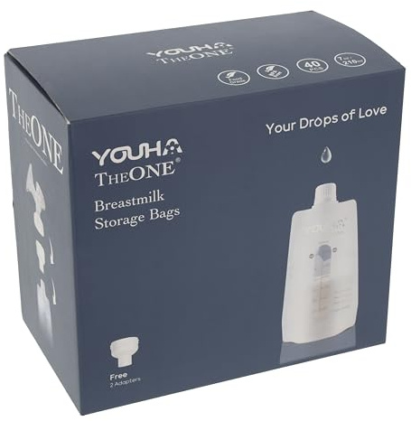 Youha sachets de conservation - 40 x 210ml Sacs de conservation du lait maternel avec bouchon rotatif - Sacs de conservation d'allaitement - Sans BPA