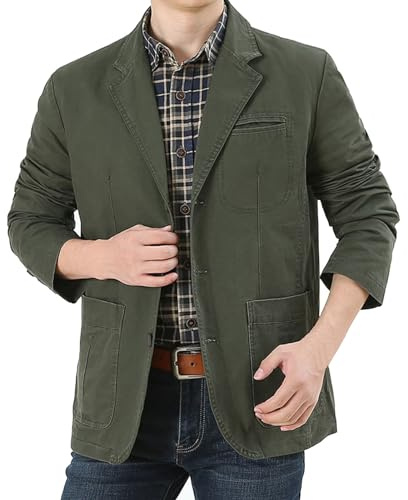 pvucpot Giacche Casual da Uomo in Blazer con 3 Bottoni in Cotone Lavato