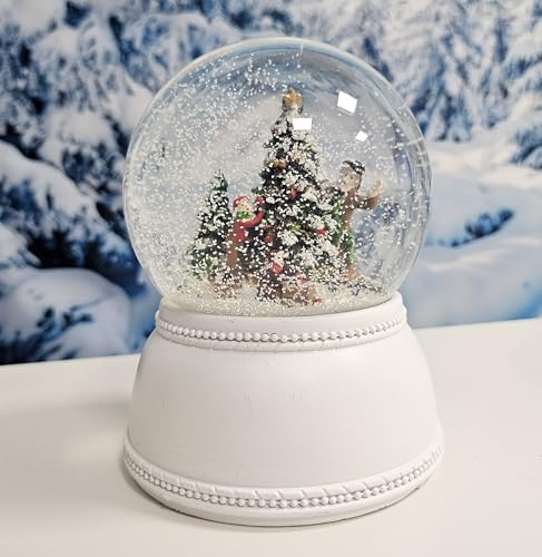 Schneekugel Schneekugel Weihnachten | Christbaum schmücken auf Sockel Nostalgie | Schüttelkugel mit Musik | H: 14 cm B: 10 cm | 20273