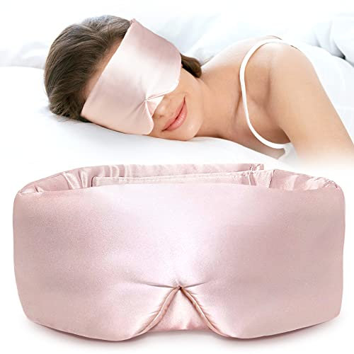 LitBear Maschera per dormire sul fianco, maschera per gli occhi per donne e uomini, 100% 22 momme pura seta di gelso, adatta al viso con fascia regolabile (rosa)