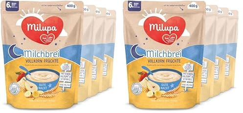 Milupa Milchbrei Vollkorn Früchte – Babybrei ohne Palmöl – Frei von Konservierungs- und Farbstoffen – Ab dem 6. Monat – 4 x 400 g (Packung mit 2)