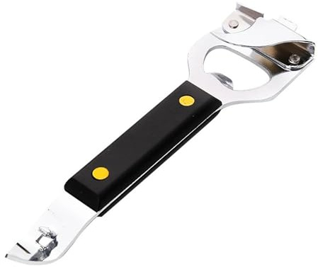 Zemcxney 4-in-1 Can Punch Bottle Opener Classic Stainless Steel Manual Can Opener for Liquid with Cap Catcher, Can Tapper Church Key for Camping and Traveling 1 Pack