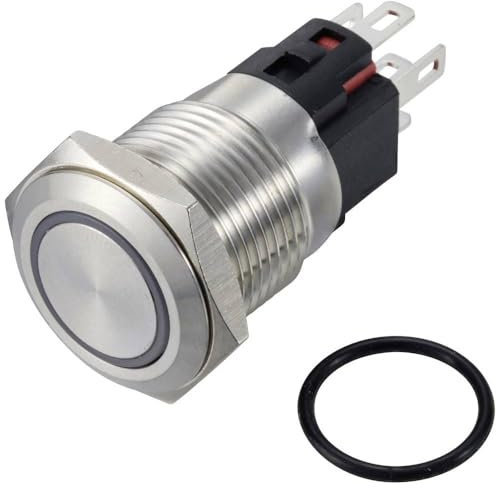 TRU COMPONENTS TC-12647404 Druckschalter 250 V/AC 3 A 1x Aus/(ein) Blau Kontinuierlicher Edelstahl 1 Stück(e)