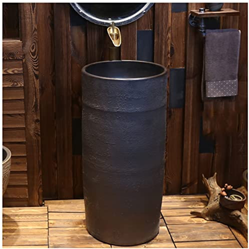GLJTUO Pedestal Sink Handcrafted Ceramic wash Basin Pedestal washbasin, Kaolin Clay Pedestal Sink Round Freestanding Sink for Indoor and Outdoor,H, (B Without mirror)