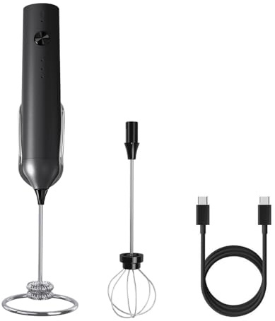 Elektrisk mjölkskummare, USB-uppladdningsbar handmixer med dubbel visp och stativ för kaffe, kräm, cappuccino, latte, cocktails, juice