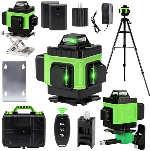 Nivel Láser de Líneas Cruzadas con Trípode, IP54 Nivel Láser 4D Multifuncional de 16 Líneas, Nivelación Automática, con Control Remoto, Batería de 2, 1.2m Trípode, para Construcción, Alicatado