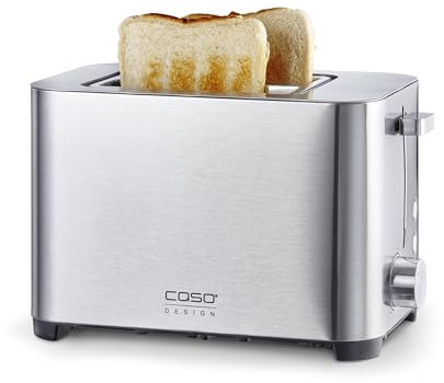 CASO Classico T2 Duo – Edelstahl Toaster für 2 Scheiben, 38 mm breite Schlitze, 5 Bräunungsstufen, LED-Bedienung, Auftau-/Aufwärmfunktion, Krümelschublade, Brötchenaufsatz, Kabelaufwicklung