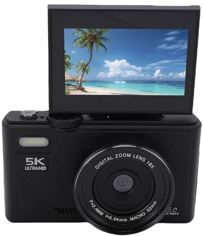 Cámara Digital de 5k para Fotografía, Cámara de Vlogging WiFi 75MP UHD Autofocus Video Camera de 180 ° Pantalla con Zoom de 18x (Black)