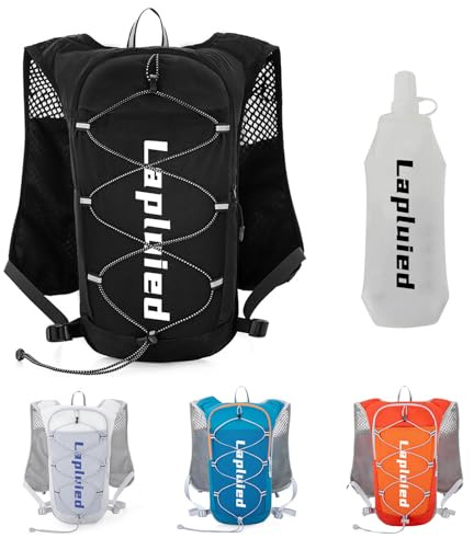 Lapluied 5L Hydration Running Vest Women/Man with 500ml Water Bottle, Adjustable Lightweight Running Backpacks, Reflective Hydration Backpack 9 Pocket Bag for Hiking, Cycling, Marathon Black